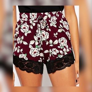 Floral Lace Hem Shorts